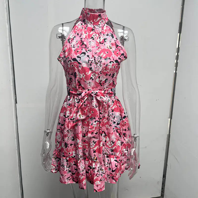 Flowers Print Halterneck Dress