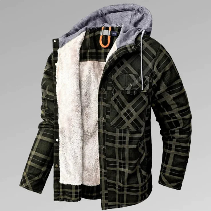 Winter Warm Hooded Plaid Jacket